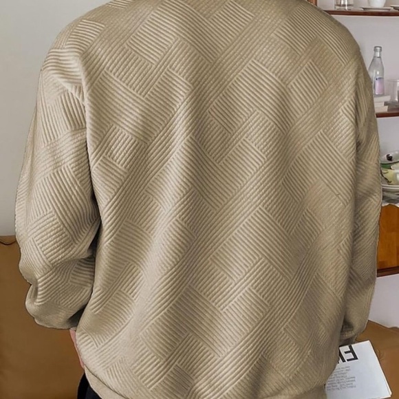 Men Men's Crewneck‎ Sweat Soild Color Geometric Texture Long Sleeve Casual Shirt - Picture 3 of 7